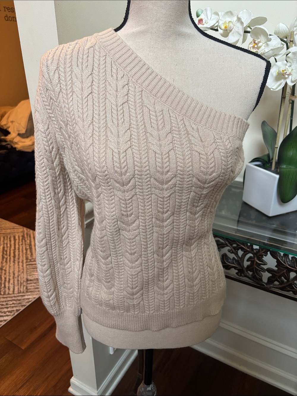 fab'rik One-Shoulder Cable Knit Sweater - size Large